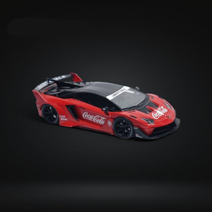 Lamborghini Aventador GT EVO LBWK Coca Cola Livery 1:64 Resin by ScaleMini Angled Front View