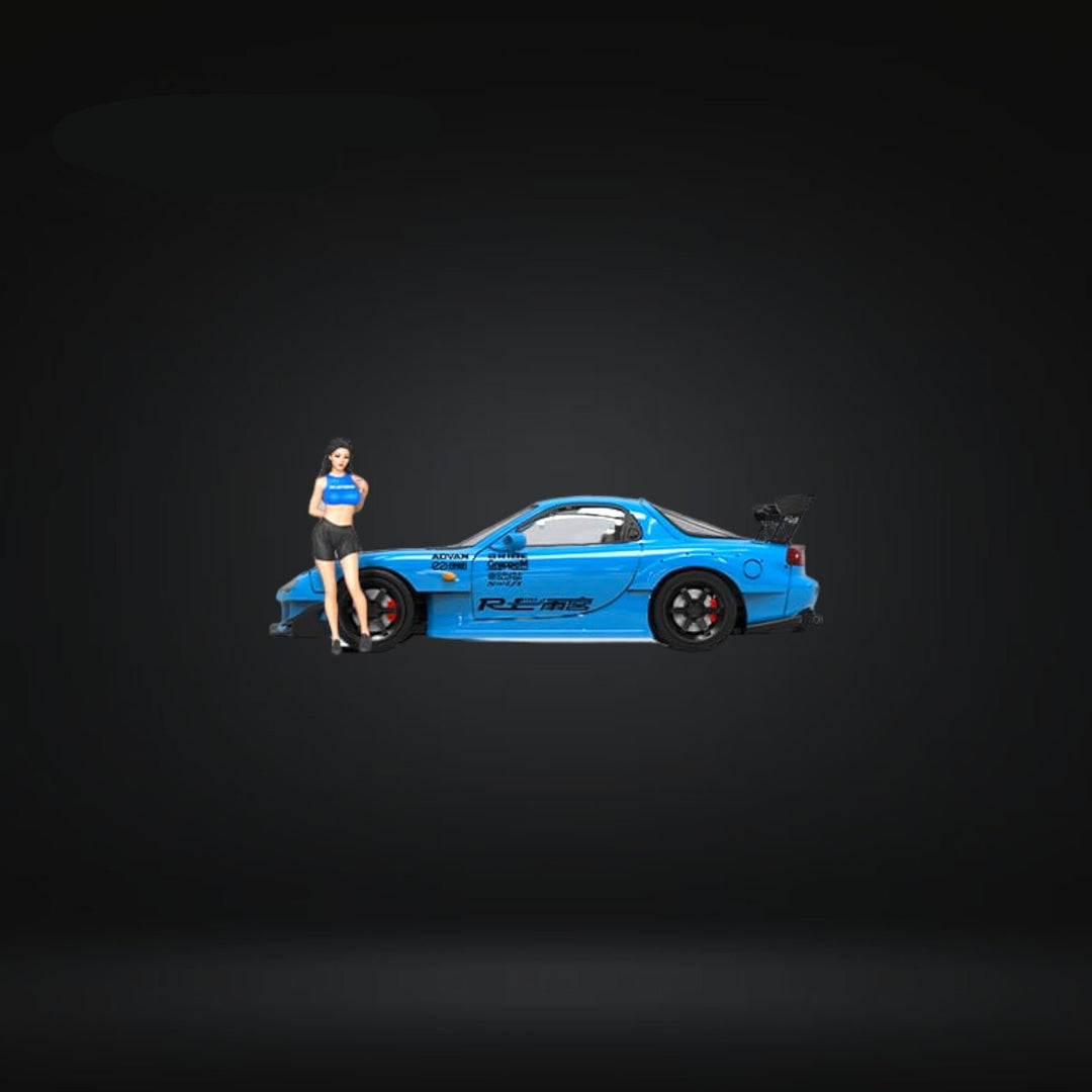 Mazda RX-7 RE Blue Livery Carbon Hood Figure Version 1:64 by TPC Side View