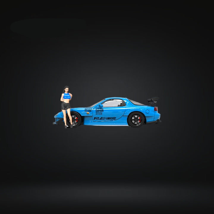 Mazda RX-7 RE Blue Livery Carbon Hood Figure Version 1:64 by TPC Side View