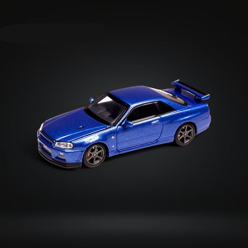 Nissan Skyline GT-R R34 Z-Tune Bayside Blue 1:64 by MOTORHELIX Angled Front View