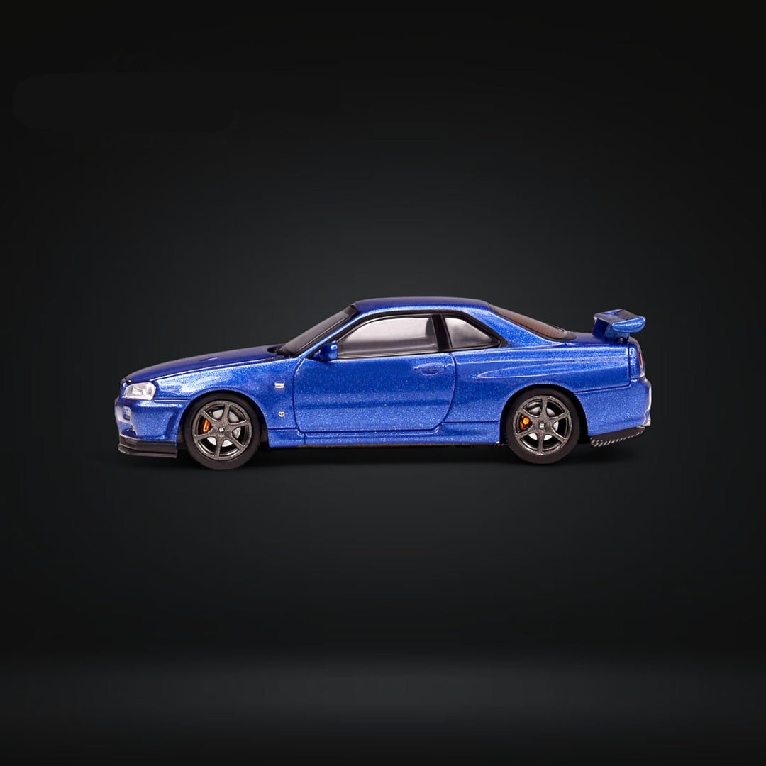 Nissan Skyline GT-R R34 Z-Tune Bayside Blue 1:64 by MOTORHELIX Side View