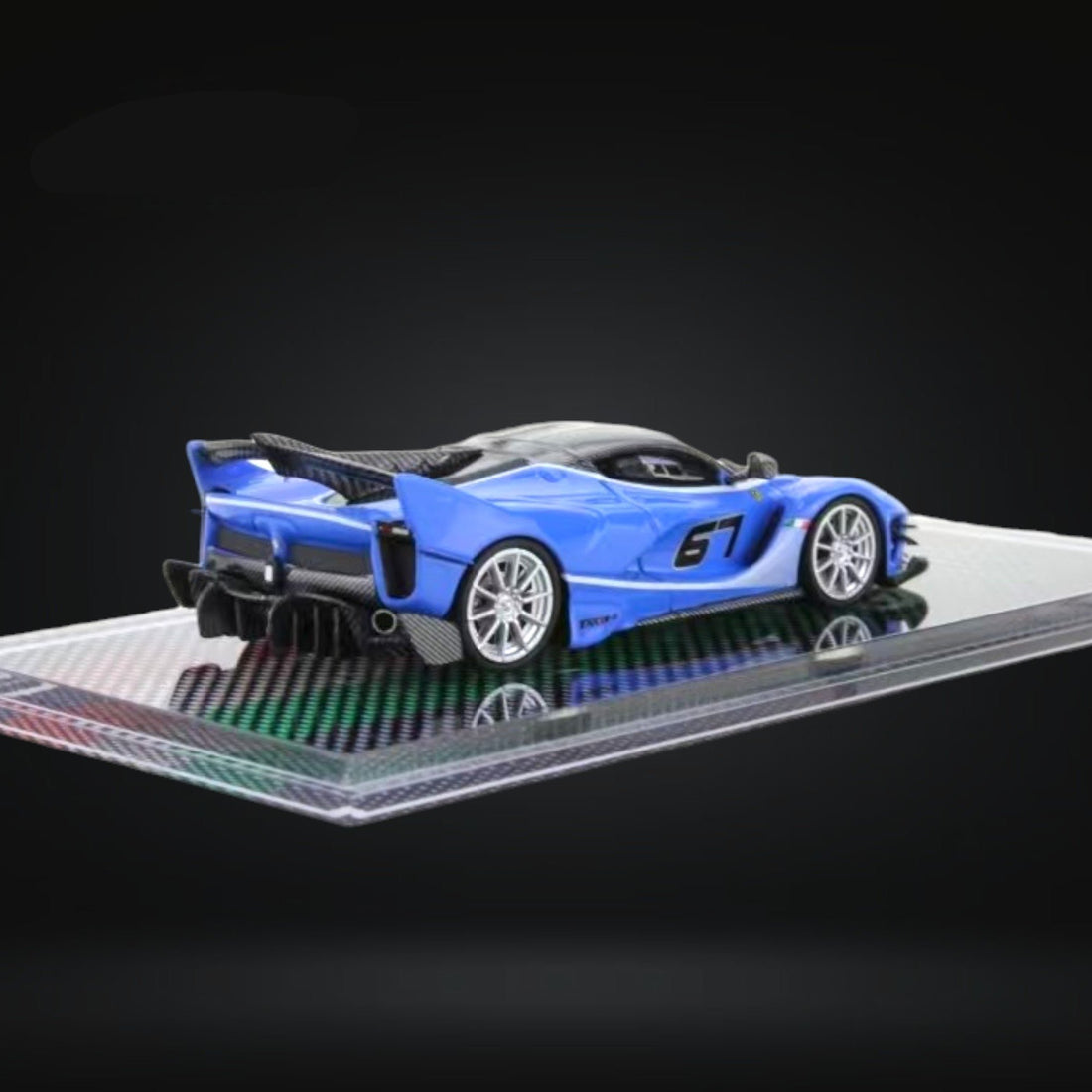 Ferrari FXX-K Evo Sea Blue #67 Resin Limited Edition 1:64 by U2 Angled Rear View