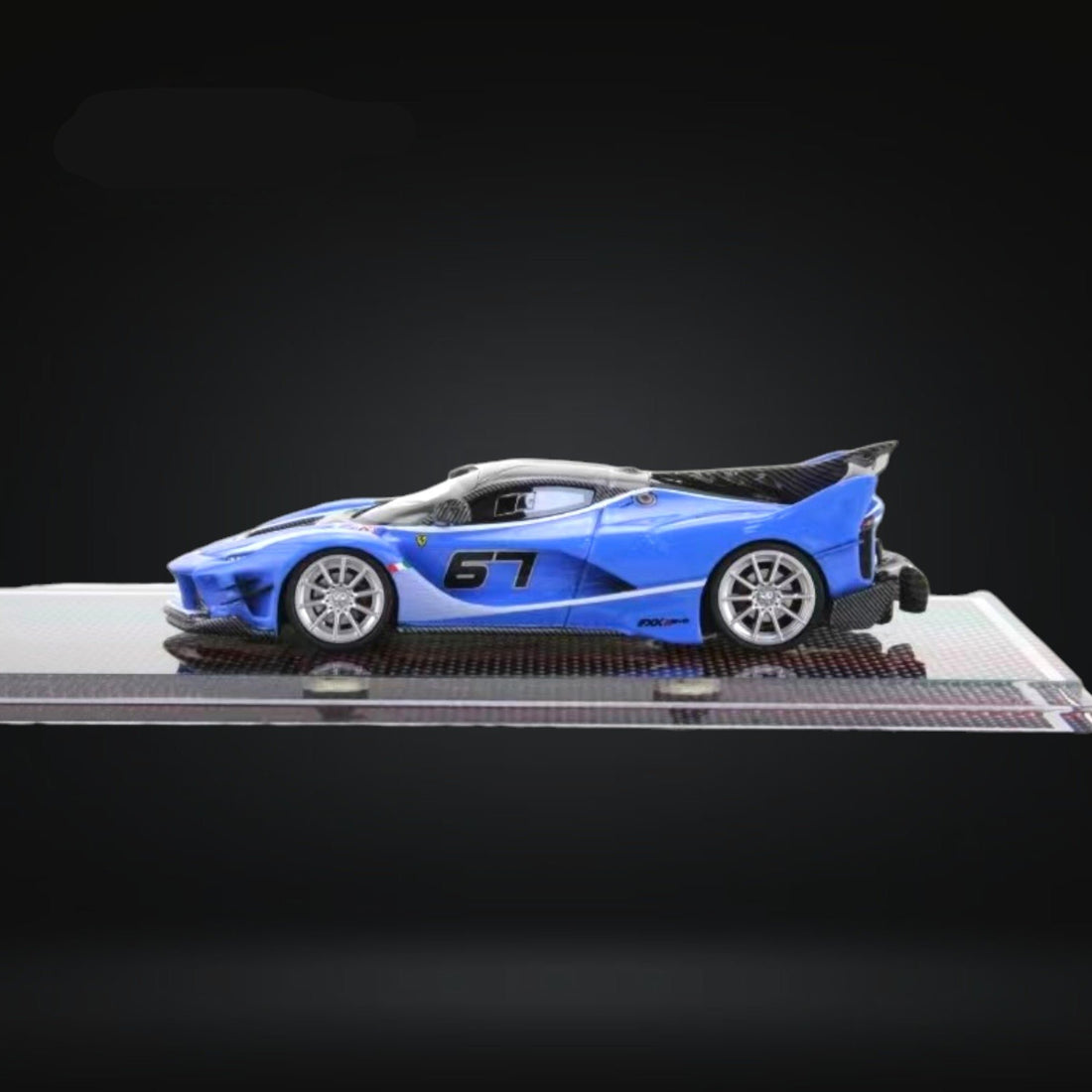 Ferrari FXX-K Evo Sea Blue #67 Resin Limited Edition 1:64 by U2 Side View