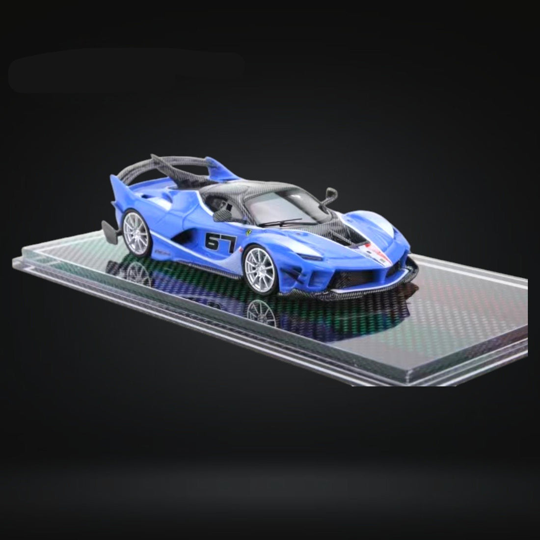 Ferrari FXX-K Evo Sea Blue #67 Resin Limited Edition 1:64 by U2 Angled Passenger Side View