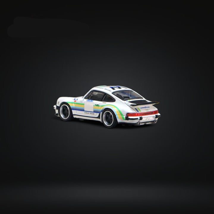 Porsche 930 Singer Turbo Arsham White Green 1:64 by Rhino Model X Ghost Player Angled Rear View