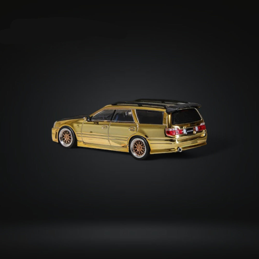 Nissan Stagea R34 Wagon Chrome Gold 1:64 by Zoom Angled Side View