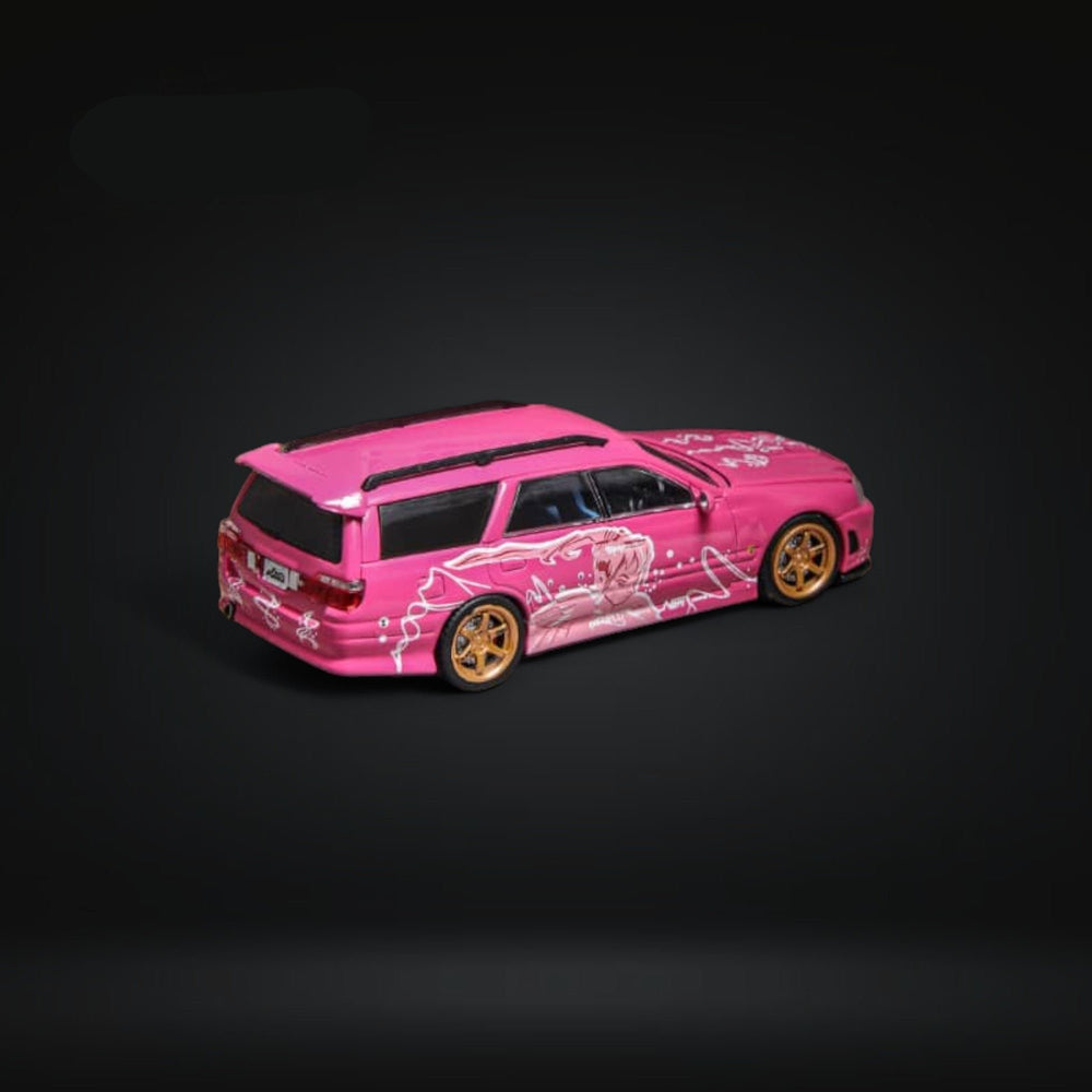 Nissan Stagea R34 Wagon FNF Pink 1:64 by Zoom Angled Side View