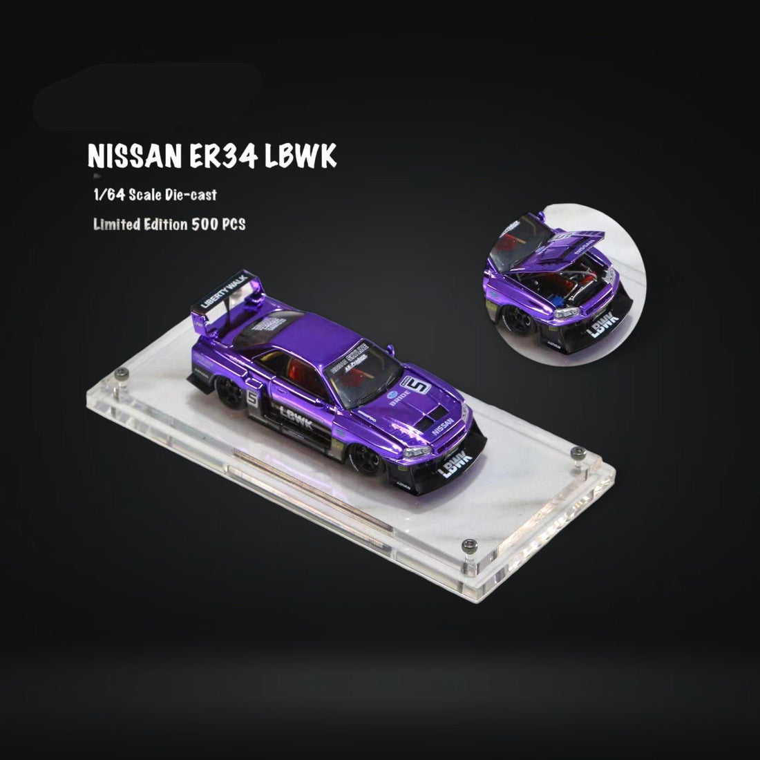Nissan Skyline LBWK ER34 GT-R Chrome Purple 1:64 Limited to 500 Pcs by Street Weapon
