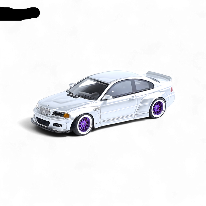 BMW M3 E46 Widebody Pandem in Metallic Silver Resin 1:64 by FLAME 