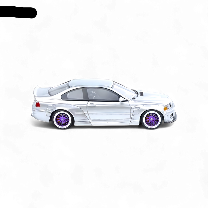 BMW M3 E46 Widebody Pandem in Metallic Silver Resin 1:64 by FLAME  2