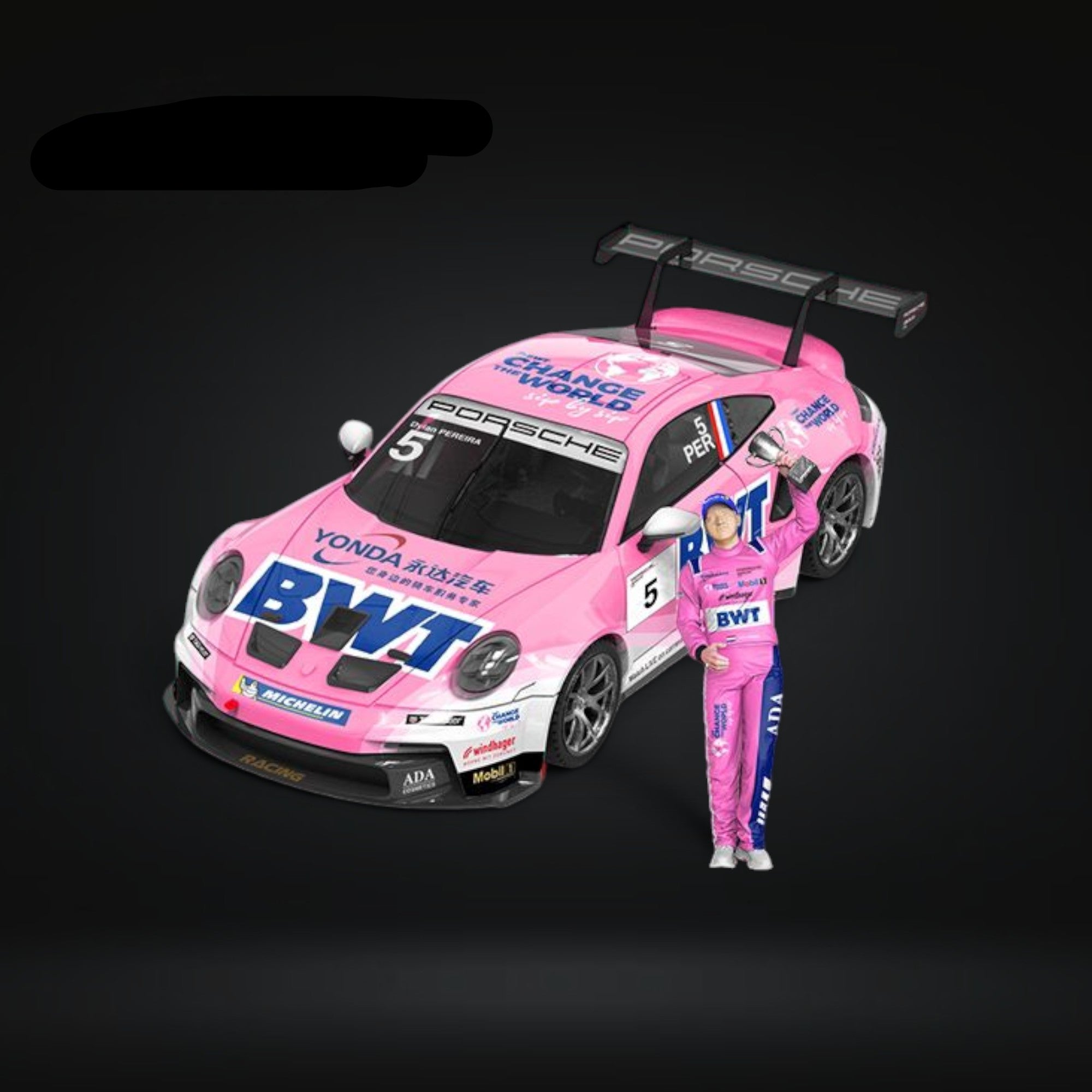 Porsche 911 GT3 Cup-Yonda BWT Pink livery w/ figure 1:64 by ModernArt