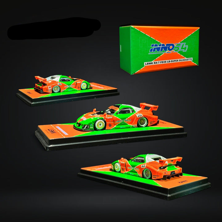 Mazda RX-7 LBWK FD3S Orange/Green MDX 24' 1:64 IN64-LBWK-RX7-04 by Inno64