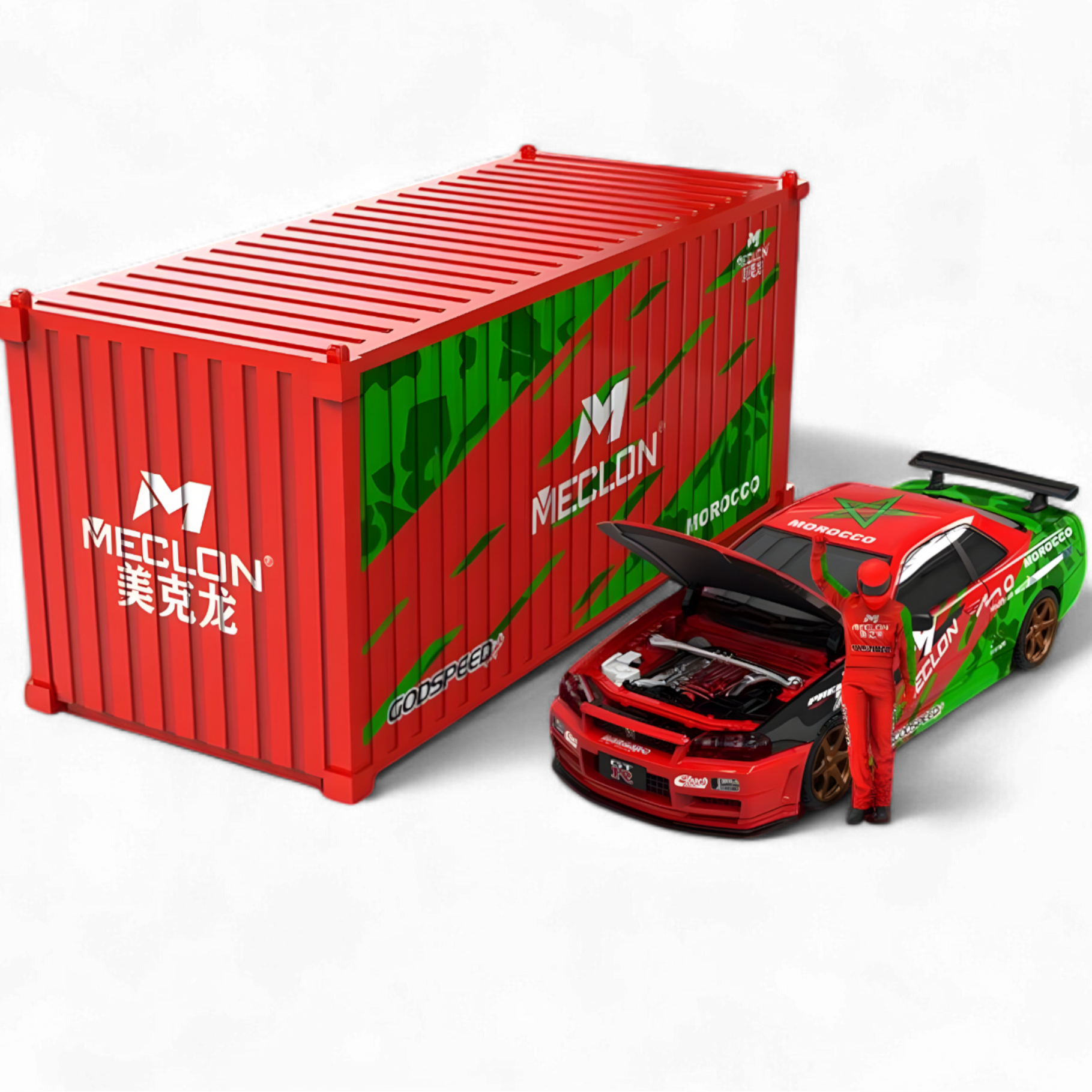 Nissan Skyline GT-R R34 MECLON Container Set 1:64 by TimeMicro & MECLON