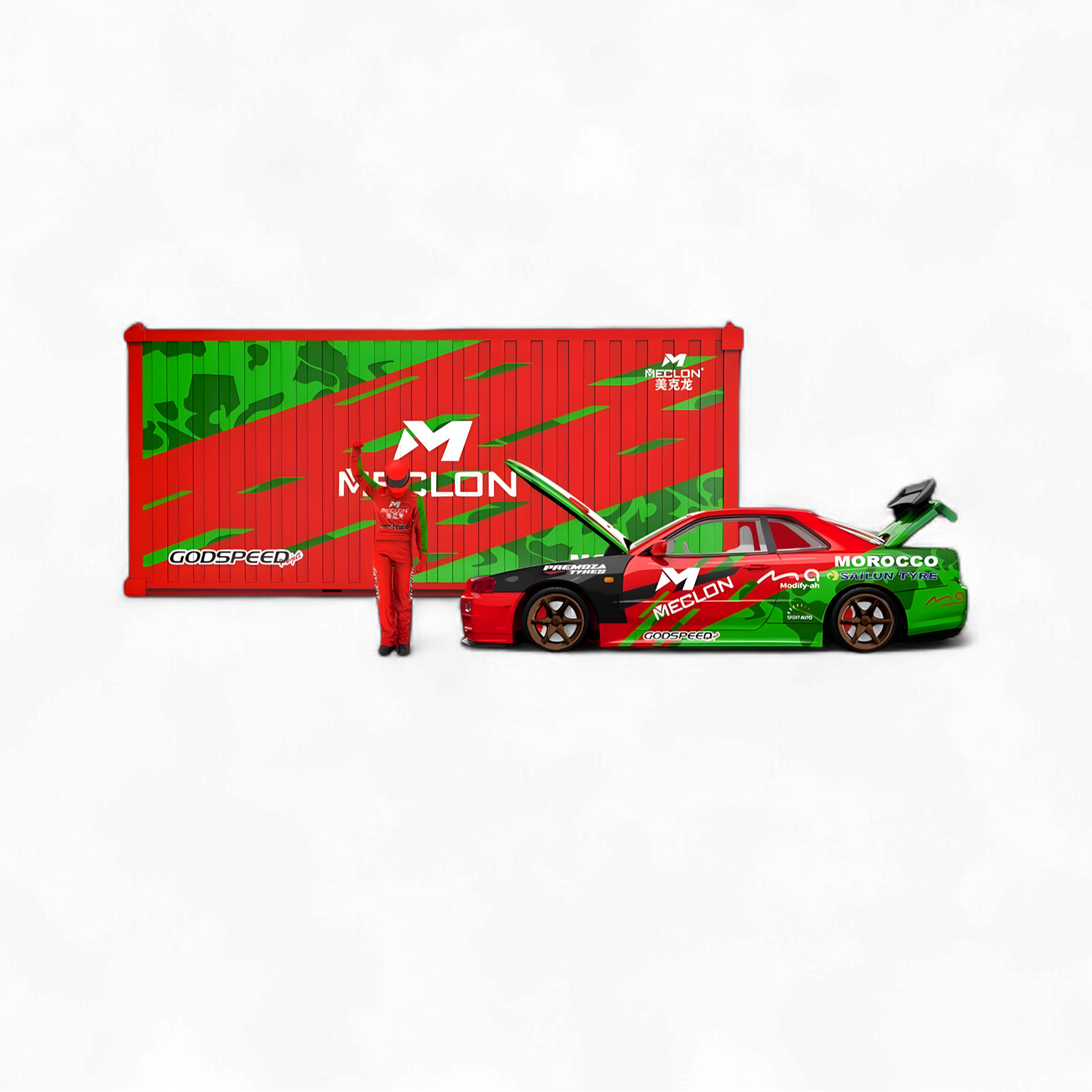 Nissan Skyline GT-R R34 MECLON Container Set 1:64 by TimeMicro & MECLON 3