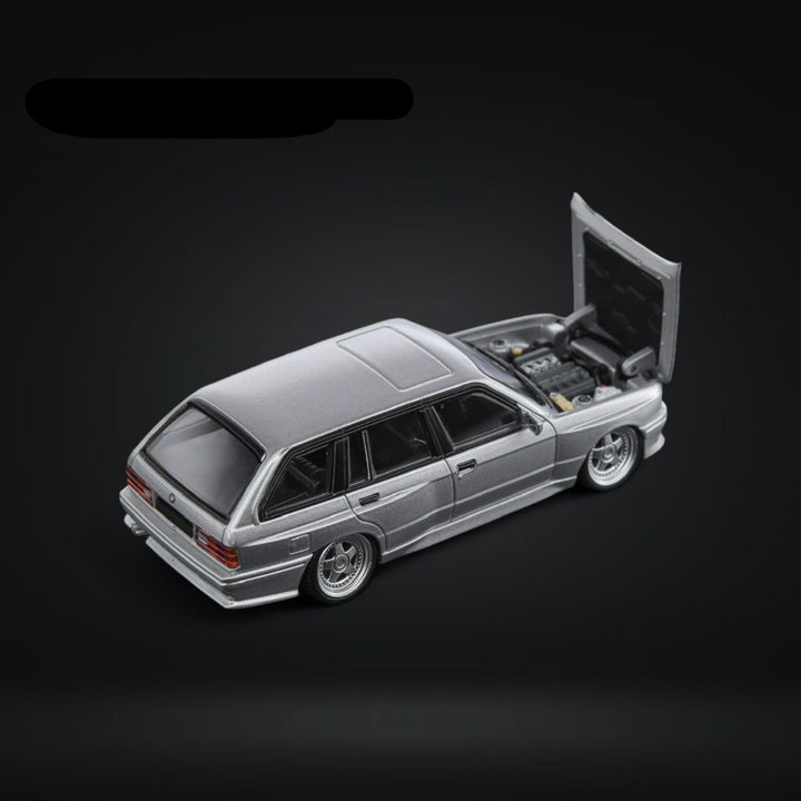 BMW E30 Touring Wagon in Argent Grey w/ Openable Hood 1:64 by Mortal 2