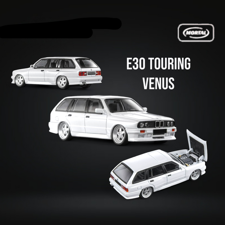 BMW E30 Touring Wagon in Venus White w/ Openable Hood 1:64 by Mortal