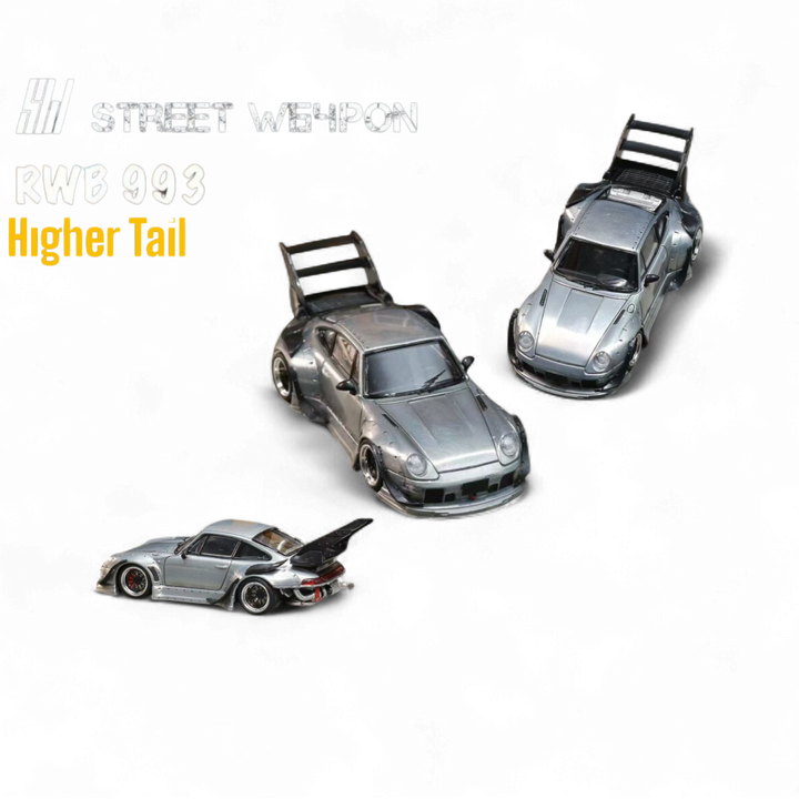 Porsche RWB 993 Raw Varnish Color High Wing 1:64 by Street Weapon 