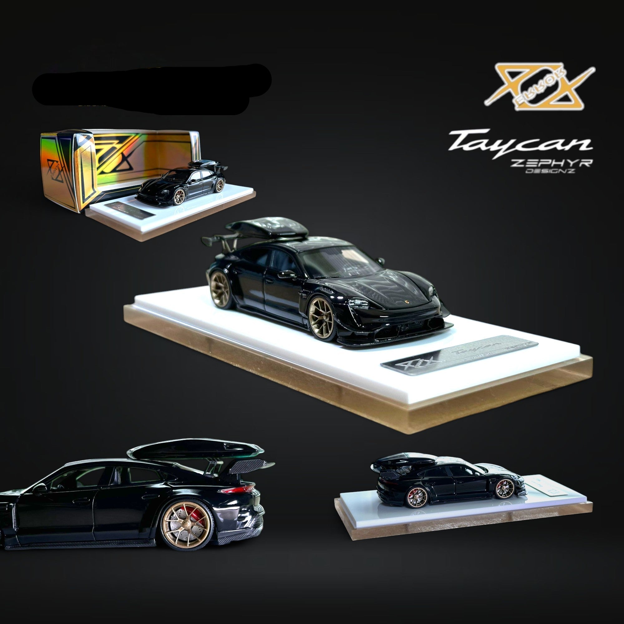 Porsche X Zephyr Designz Taycan in Black with Roof Box 1:64 by Error404