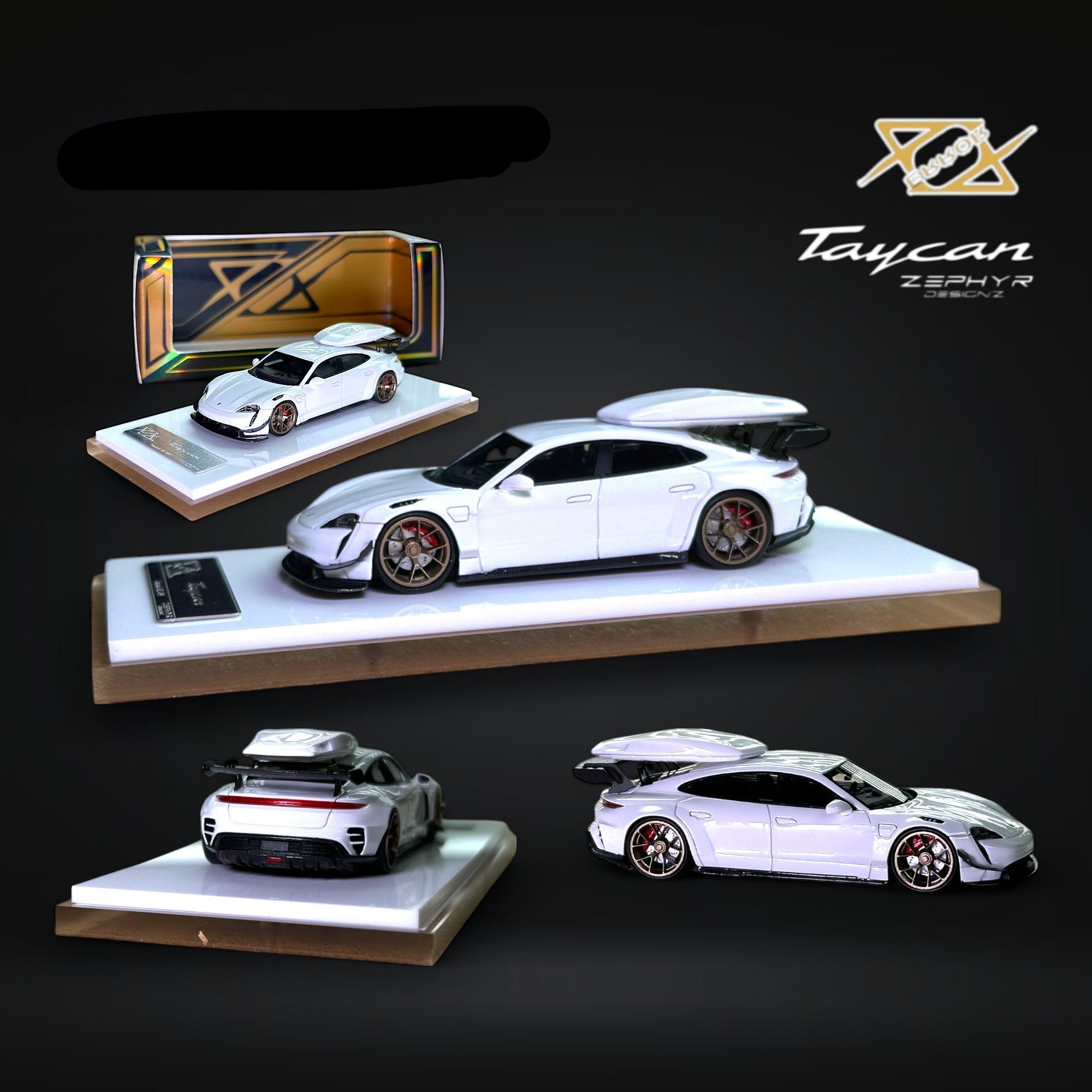 Porsche X Zephyr Designz Taycan in White with Roof Box 1:64 by