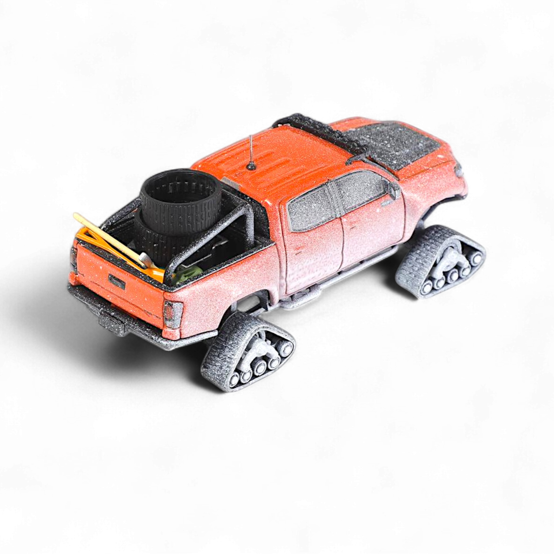 Toyota TACOMA SNOW VERSION in Orange Red - Snow Effect & 3PMSF Tires 1:64 by GCD 2
