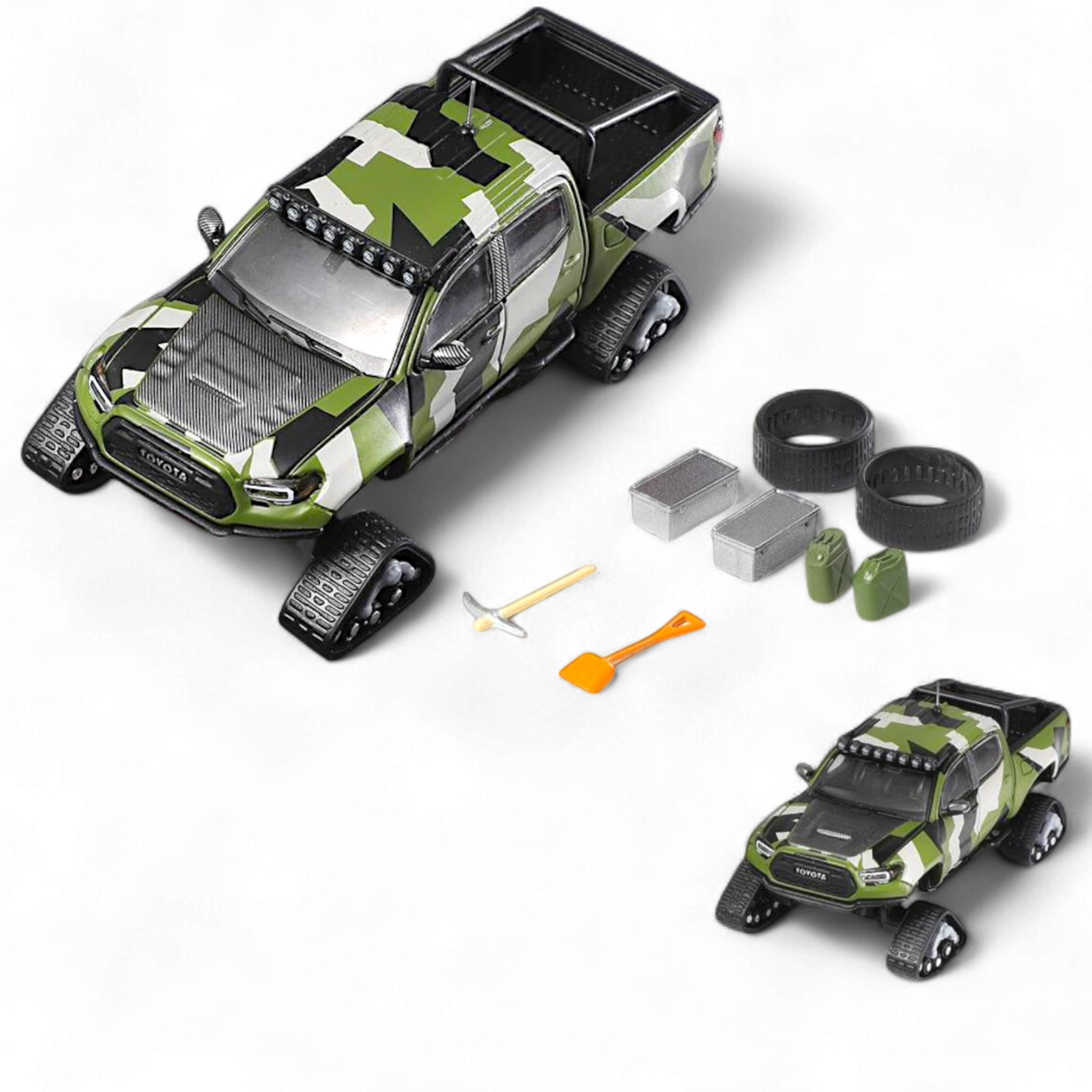 Toyota TACOMA SNOW VERSION in Green Camo & 3PMSF Tires 1:64 by GCD
