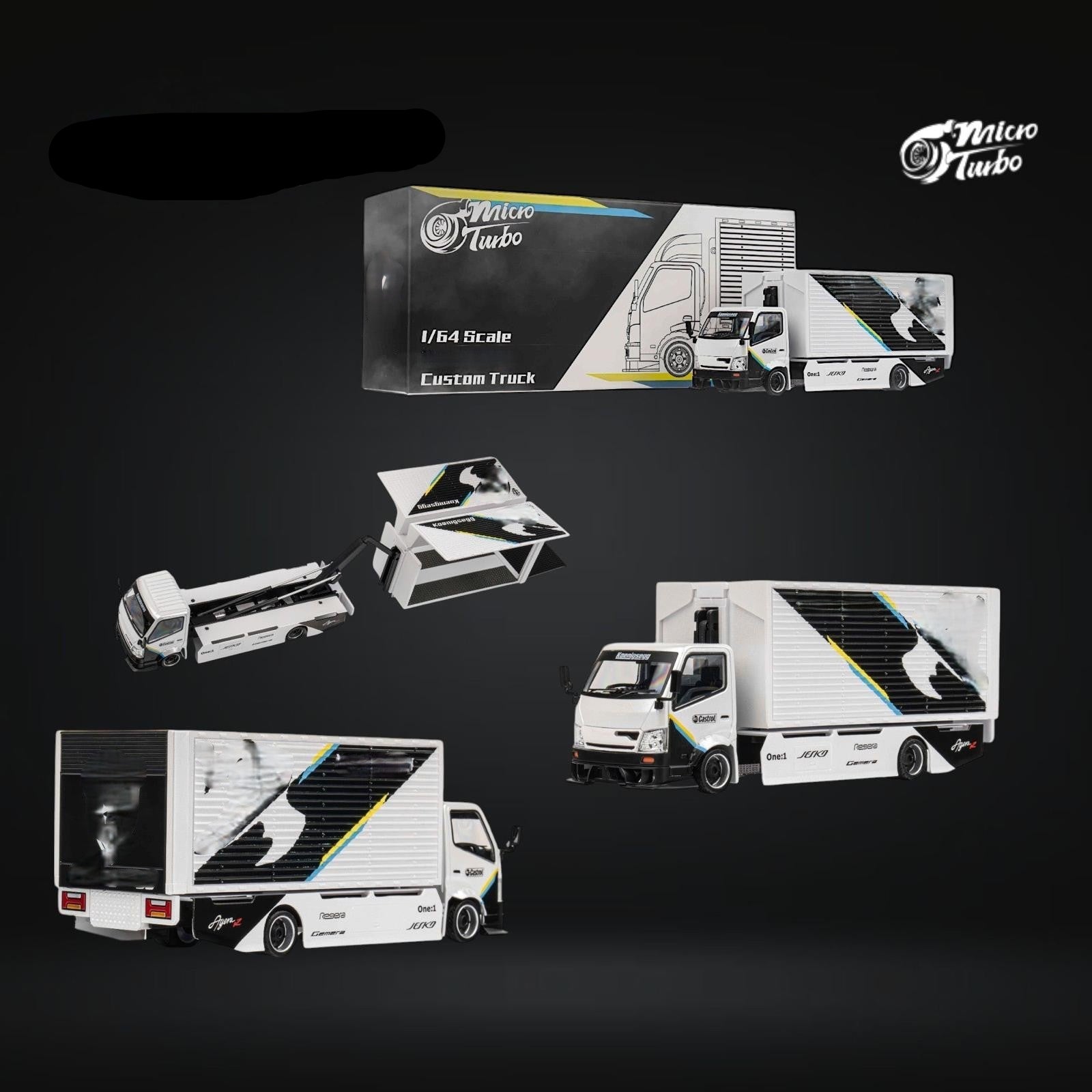 HINO 300 Custom Box Truck White - Black Livery 1:64 by MicroTurbo