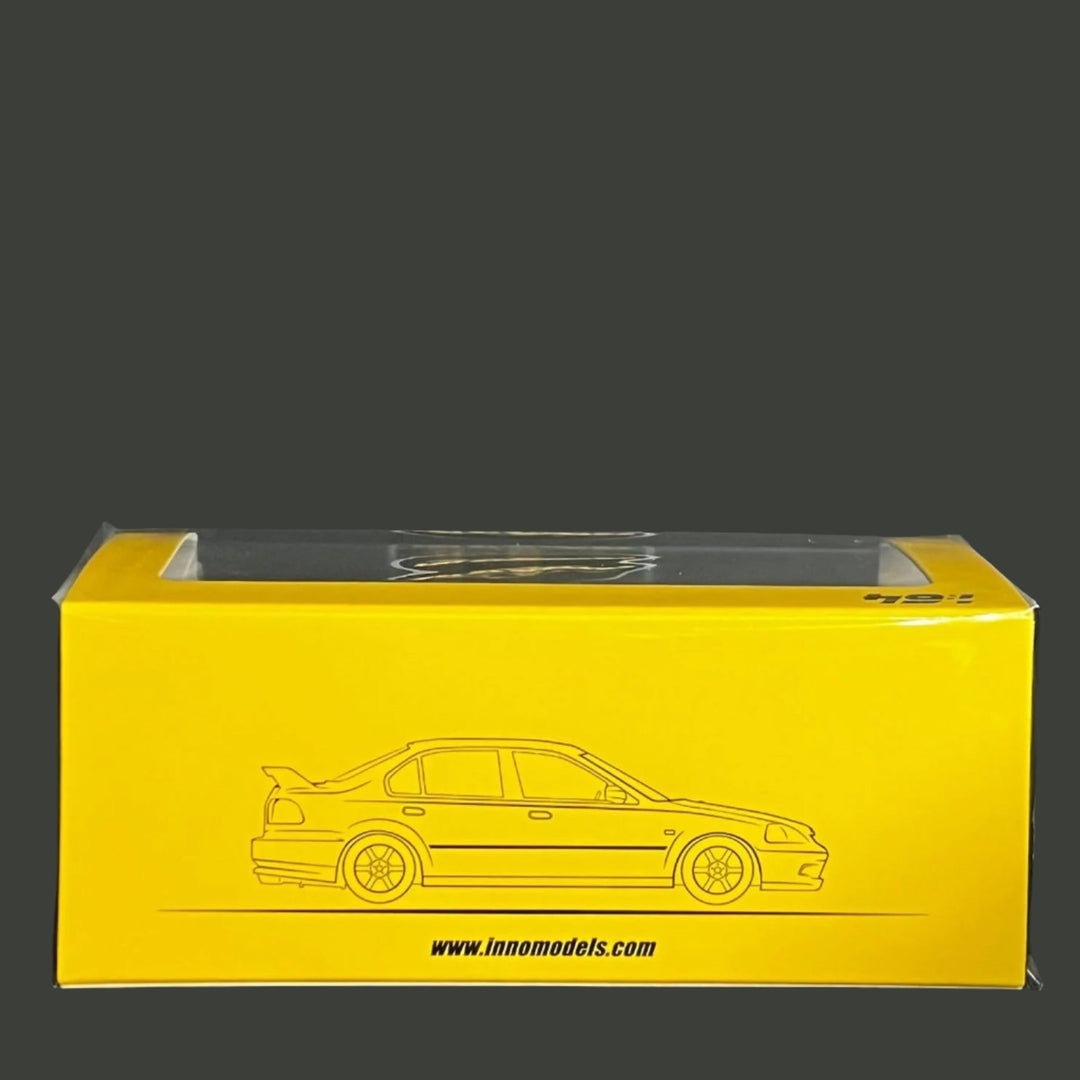 Honda Civic Ferio Vi RS Yellow With Extra Spoon Sports Decals & Wheels 1:64 by Inno64 Diagram