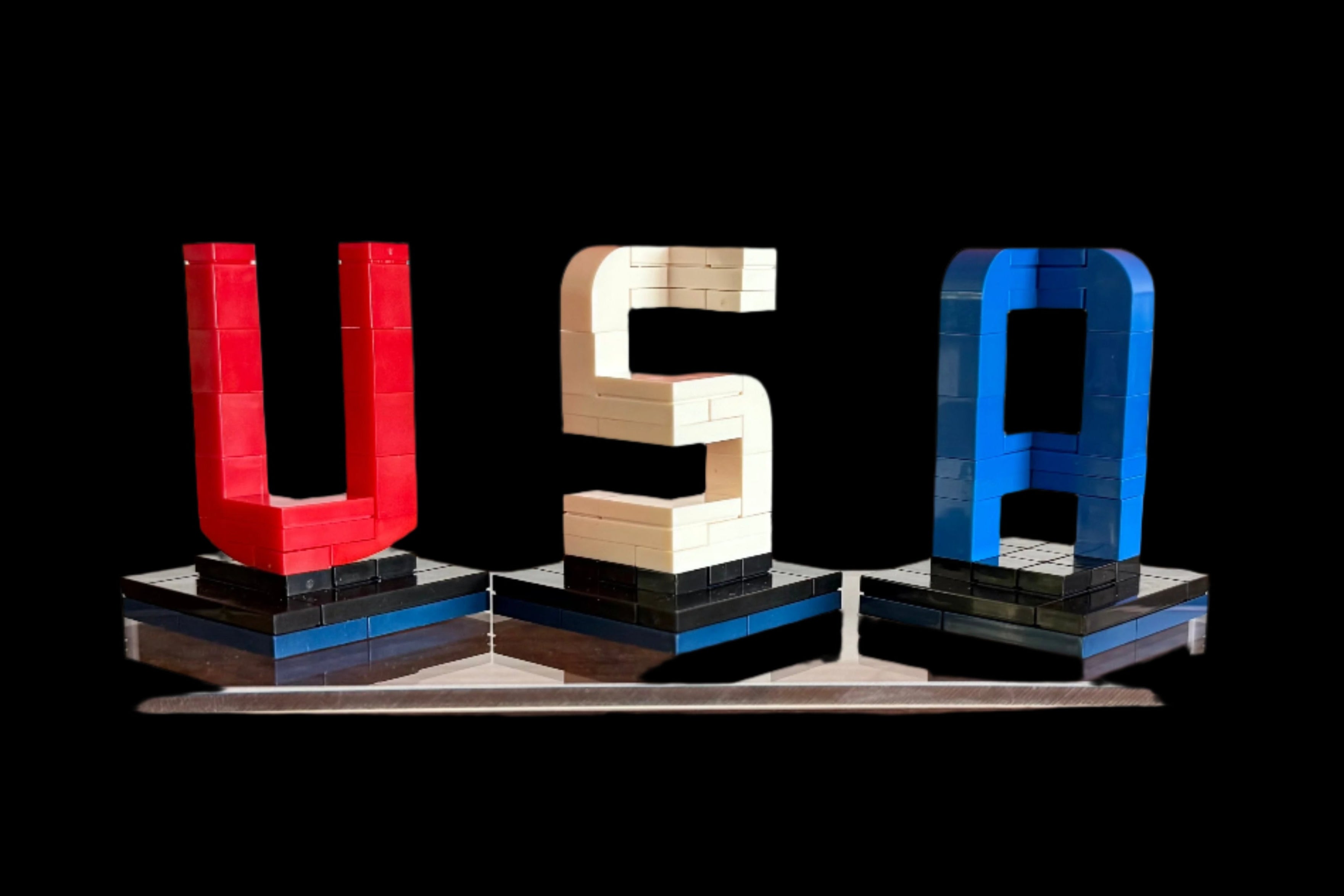 Buildable 3D "USA" Letters – LEGO-Compatible Brick Kit