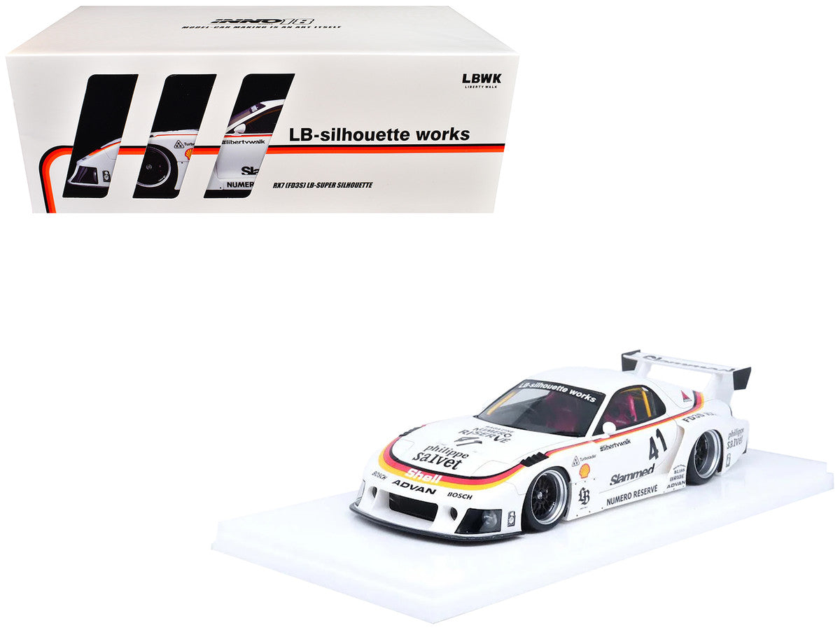 Mazda RX7 (FD3S) LB-Super Silhouette RHD (Right Hand Drive) #41 White with Stripes and Graphics 1/18 Model Car by Inno Models-4