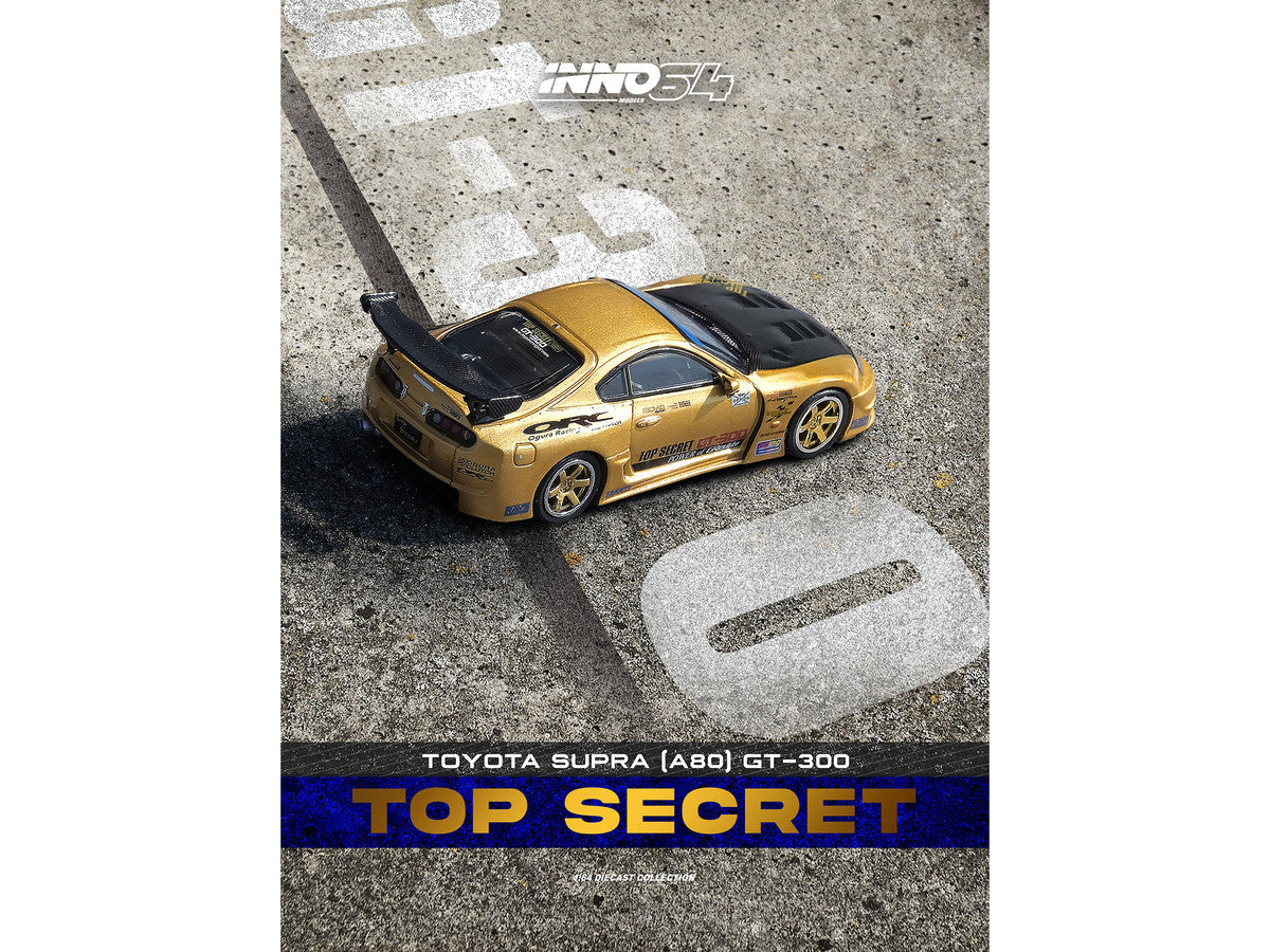 Toyota Supra (A80) "Top Secret" GT300 RHD (Right Hand Drive) Gold Metallic with Carbon Hood 1/64 Diecast Model Car by Inno Models-1