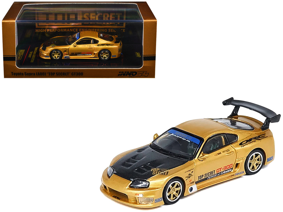 Toyota Supra (A80) "Top Secret" GT300 RHD (Right Hand Drive) Gold Metallic with Carbon Hood 1/64 Diecast Model Car by Inno Models-3