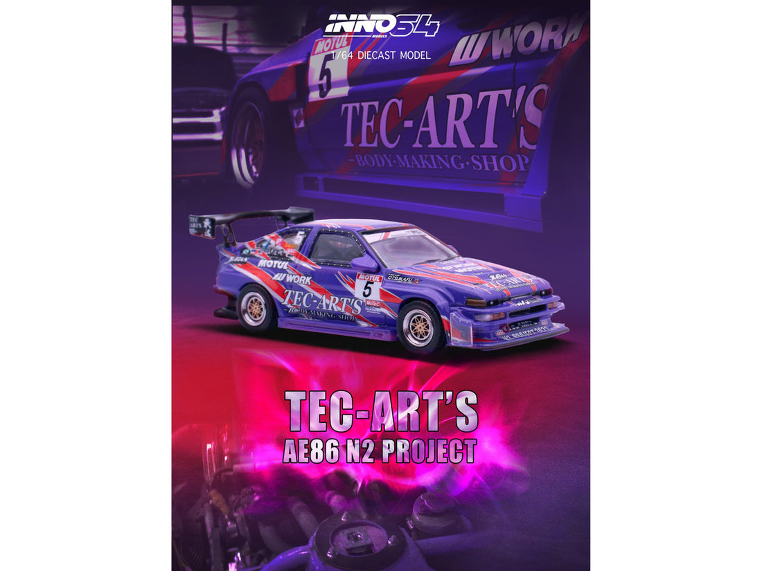 Toyota Sprinter Trueno (AE86) RHD (Right Hand Drive) #5 "N2 Project by TEC-ART's" Purple Metallic with Graphics 1/64 Diecast Model Car by Inno Models-1