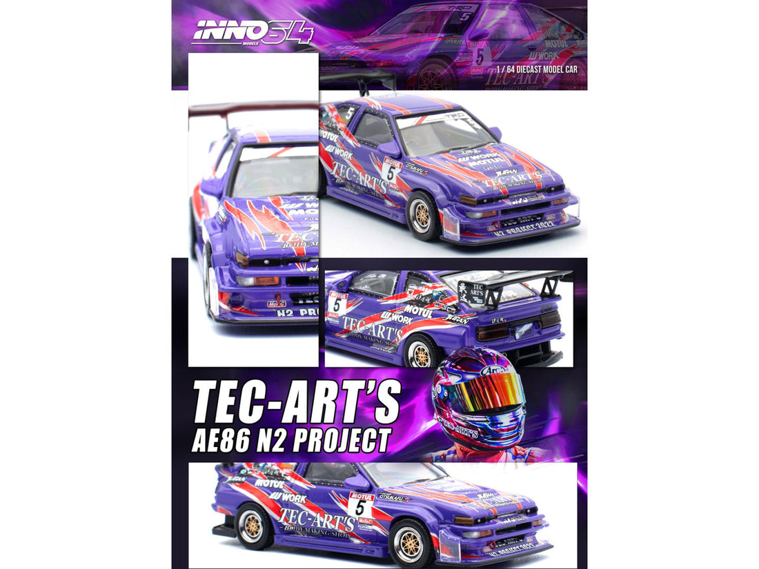 Toyota Sprinter Trueno (AE86) RHD (Right Hand Drive) #5 "N2 Project by TEC-ART's" Purple Metallic with Graphics 1/64 Diecast Model Car by Inno Models-2