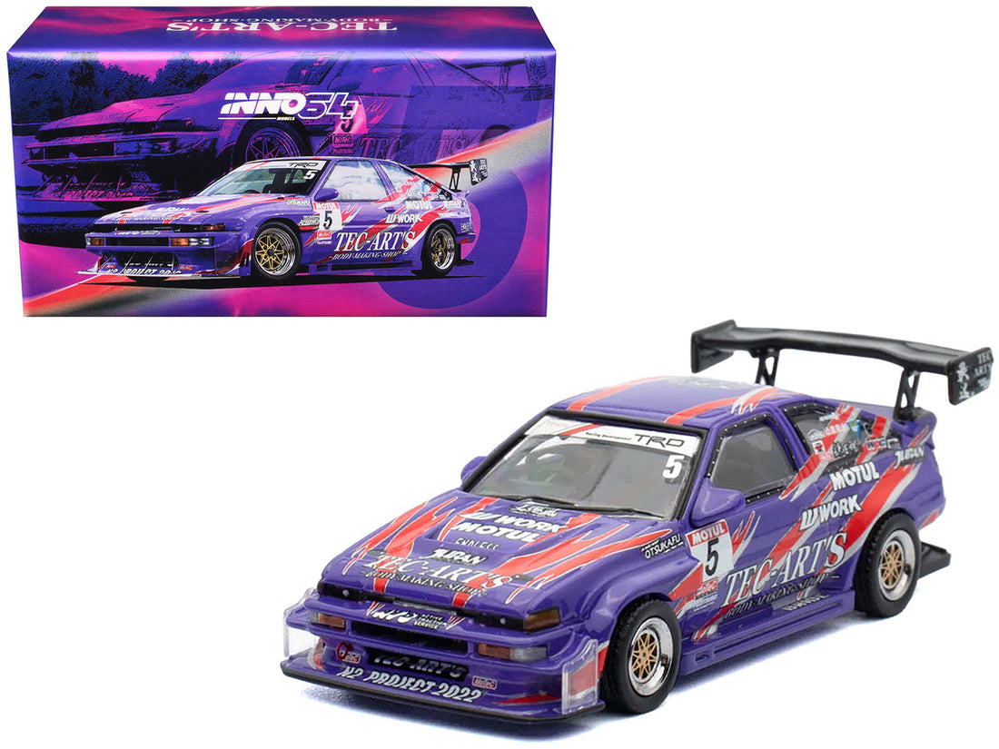 Toyota Sprinter Trueno (AE86) RHD (Right Hand Drive) #5 "N2 Project by TEC-ART's" Purple Metallic with Graphics 1/64 Diecast Model Car by Inno Models-3