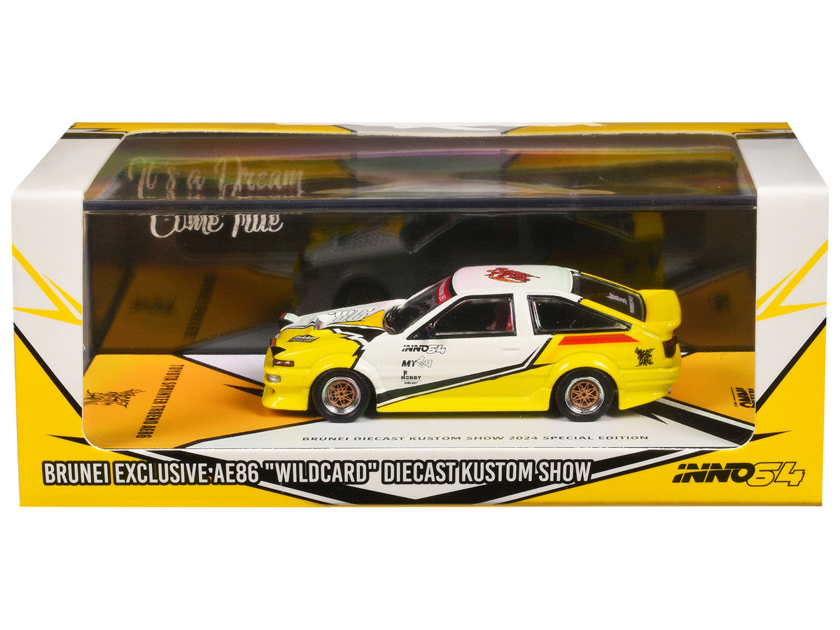 Toyota Sprinter Trueno (AE86) RHD (Right Hand Drive) "Brunei Diecast Kustom Show 2024" White and Yellow with Graphics 1/64 Diecast Model Car by Inno Models-2