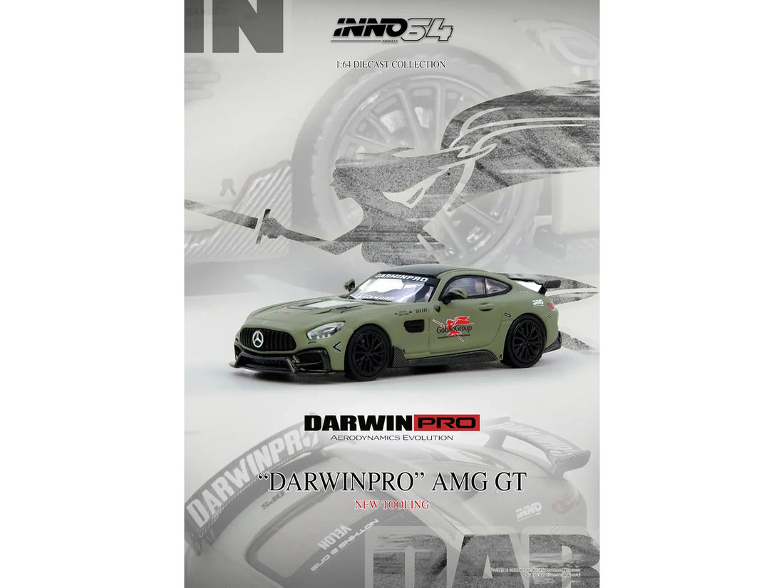 DarwinPRO iMP-Performance AMG GT "Goblin Group" Matt Green with Black Top 1/64 Diecast Model Car by Inno Models-3