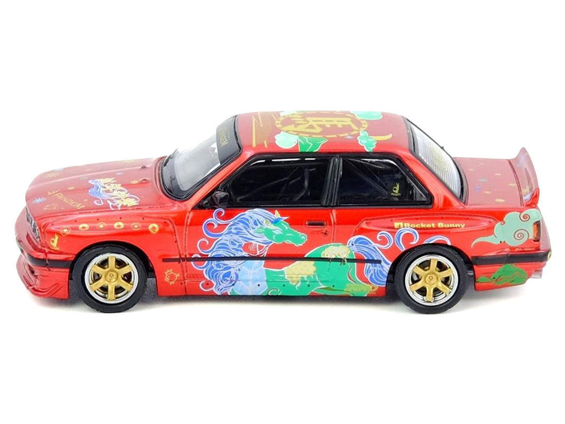 Pandem Rocket Bunny E30 "Year of the Horse - Chinese New Year 2026 Special Edition" Red Metallic with Graphics Limited Edition to 8888 pieces Worldwide 1/64 Diecast Model Car by Inno Models 3