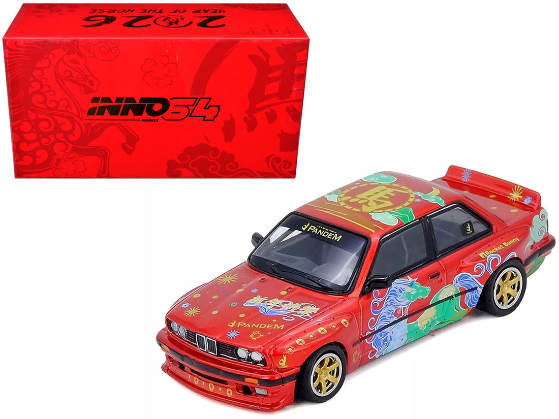 Pandem Rocket Bunny E30 "Year of the Horse - Chinese New Year 2026 Special Edition" Red Metallic with Graphics Limited Edition to 8888 pieces Worldwide 1/64 Diecast Model Car by Inno Models 2