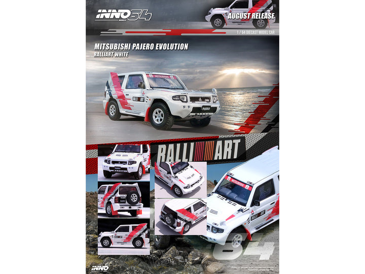 Mitsubishi Pajero Evolution RHD (Right Hand Drive) White with Graphics "Ralliart" 1/64 Diecast Model Car by Inno Models-1