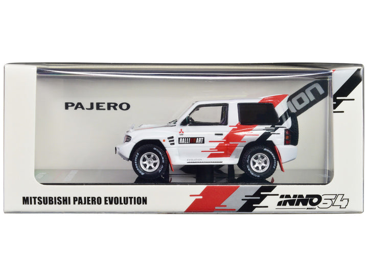 Mitsubishi Pajero Evolution RHD (Right Hand Drive) White with Graphics "Ralliart" 1/64 Diecast Model Car by Inno Models-0