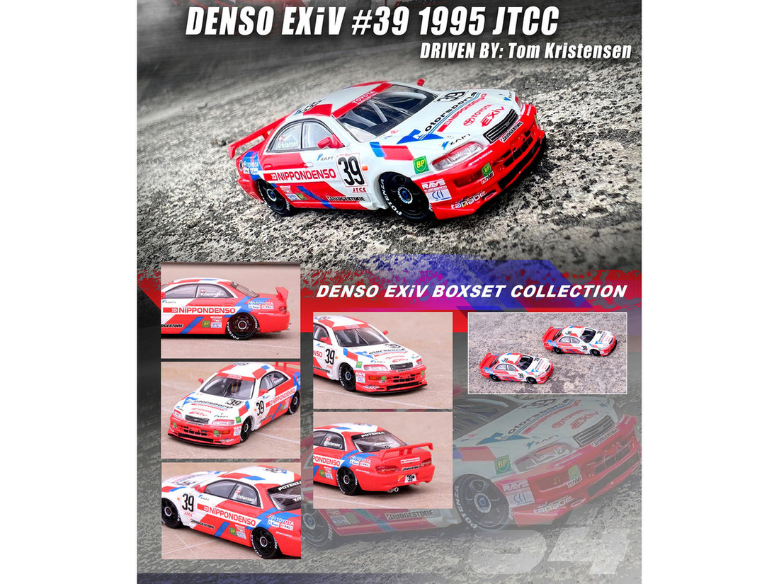 Toyota Corona EXiV #38 Hidetoshi Mitsusada and Toyota Corona EXiV #39 Tom Kristensen RHD (Right Hand Drive) "Nippon Denso" Japanese Touring Car Championship (1995) 2 piece Box Set Collection 1/64 Diecast Model Cars by Inno Models-2