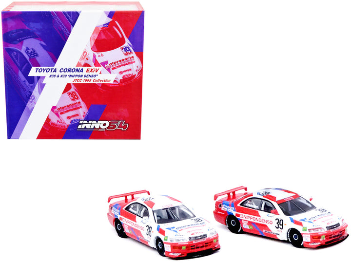 Toyota Corona EXiV #38 Hidetoshi Mitsusada and Toyota Corona EXiV #39 Tom Kristensen RHD (Right Hand Drive) "Nippon Denso" Japanese Touring Car Championship (1995) 2 piece Box Set Collection 1/64 Diecast Model Cars by Inno Models-0