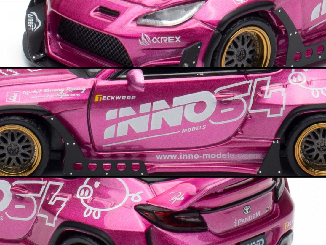 Toyota GR86 "Pandem Rocket Bunny" RHD (Right Hand Drive) Pink Metallic with Graphics "APA XPO 2025 Event Exclusive" 1/64 Diecast Model Car by Inno Models-2