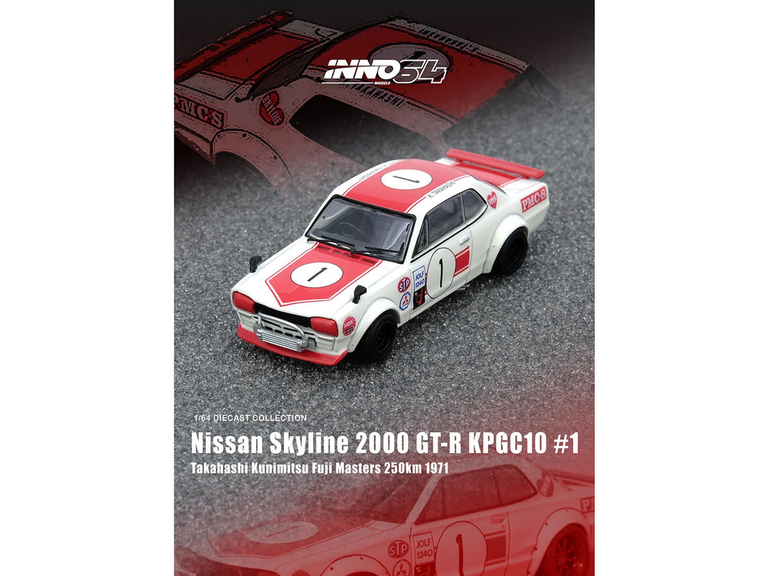Nissan Skyline 2000 GT-R (KPGC10) #1 RHD (Right Hand Drive) Takahashi Kinimitsu "Fuji Masters 250km" (1971) 1/64 Diecast Model Car by Inno Models-0