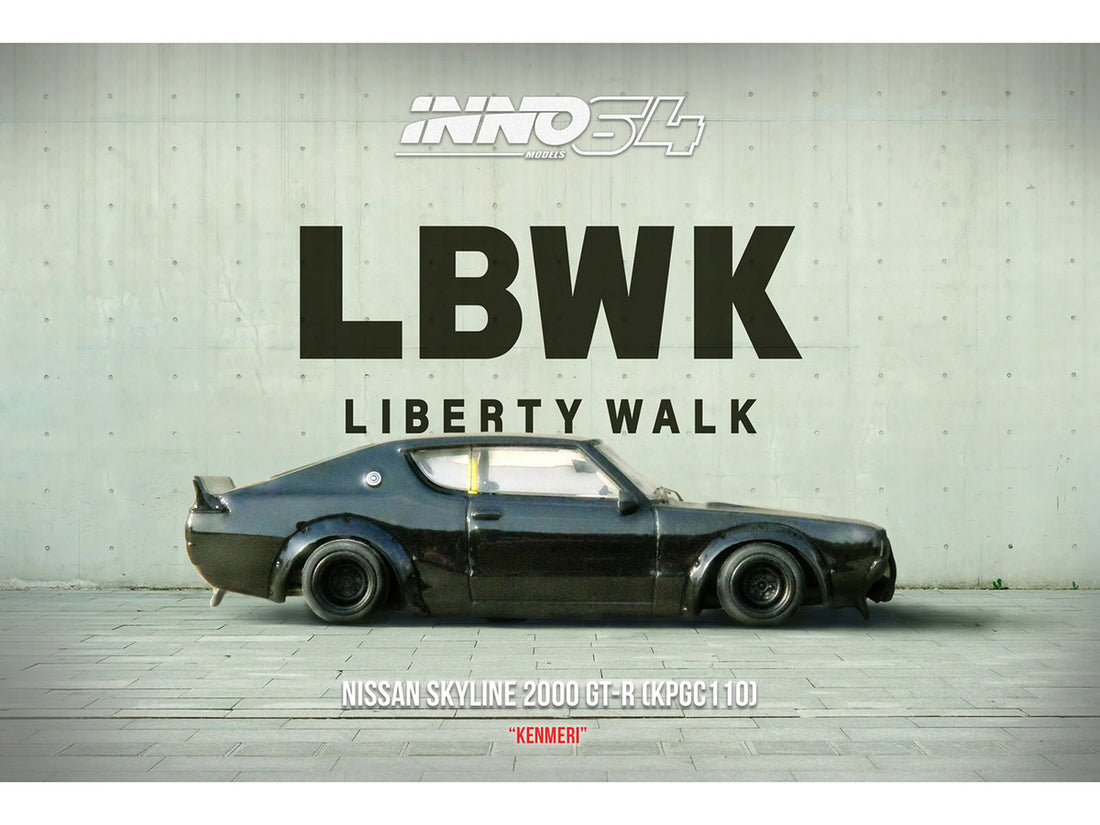 Nissan Skyline 2000 GT-R (KPGC110) RHD (Right Hand Drive) "LB-Works" Black 1/64 Diecast Model Car by Inno Models-2