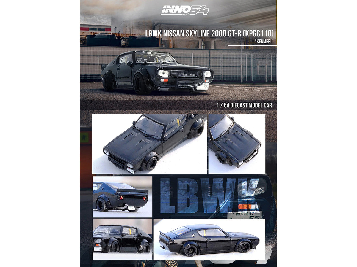 Nissan Skyline 2000 GT-R (KPGC110) RHD (Right Hand Drive) "LB-Works" Black 1/64 Diecast Model Car by Inno Models-1