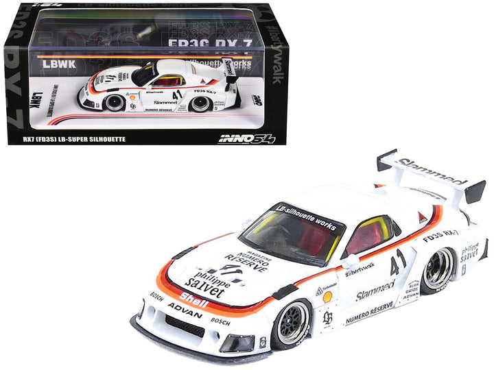 Mazda RX7 (FD3S) LB-Super-Silhouette RHD (Right Hand Drive) #41 White with Stripes and Graphics 1/64 Diecast Model Car by Inno Models-0