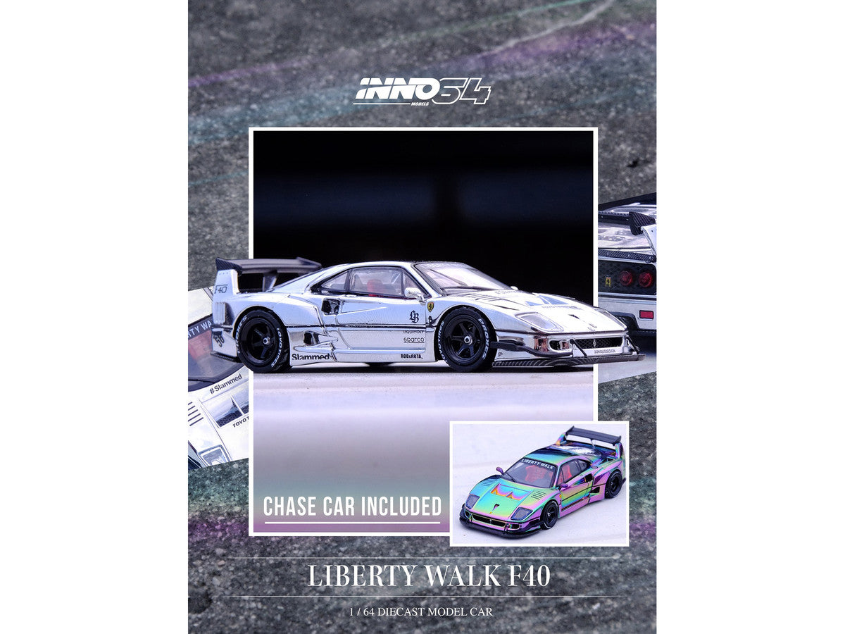 LBWK (Liberty Walk) F40 Chrome Silver 1/64 Diecast Model Car by Inno Models-2