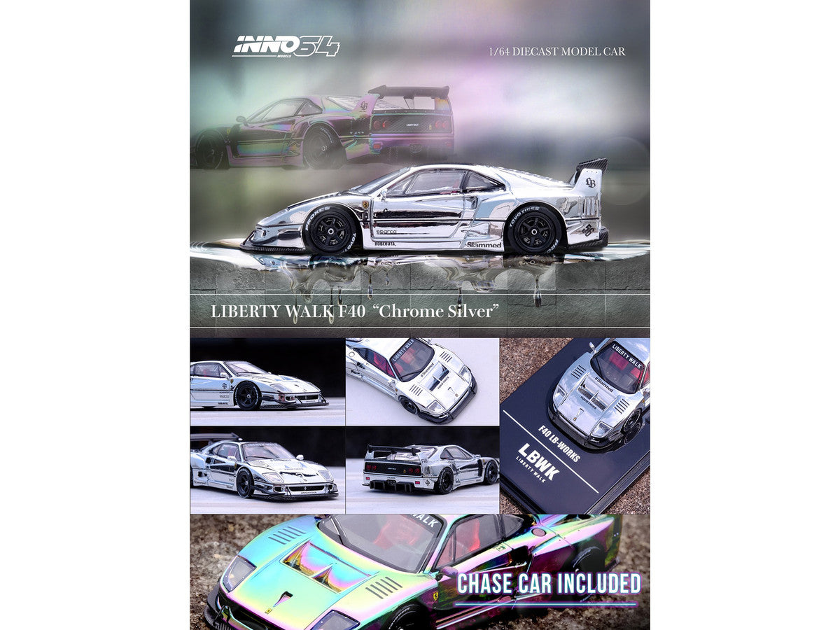 LBWK (Liberty Walk) F40 Chrome Silver 1/64 Diecast Model Car by Inno Models-3