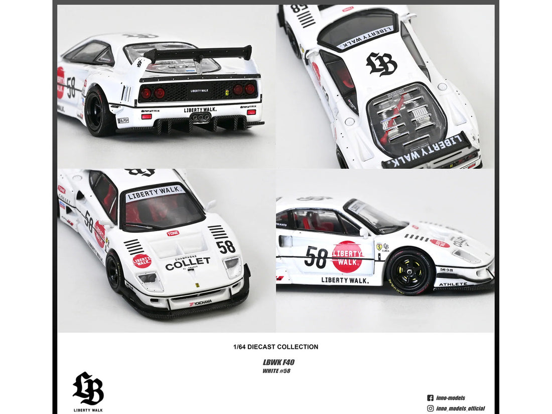 LBWK (Liberty Walk) F40 #58 White with Graphics "Collet" 1/64 Diecast Model Car by Inno Models-3